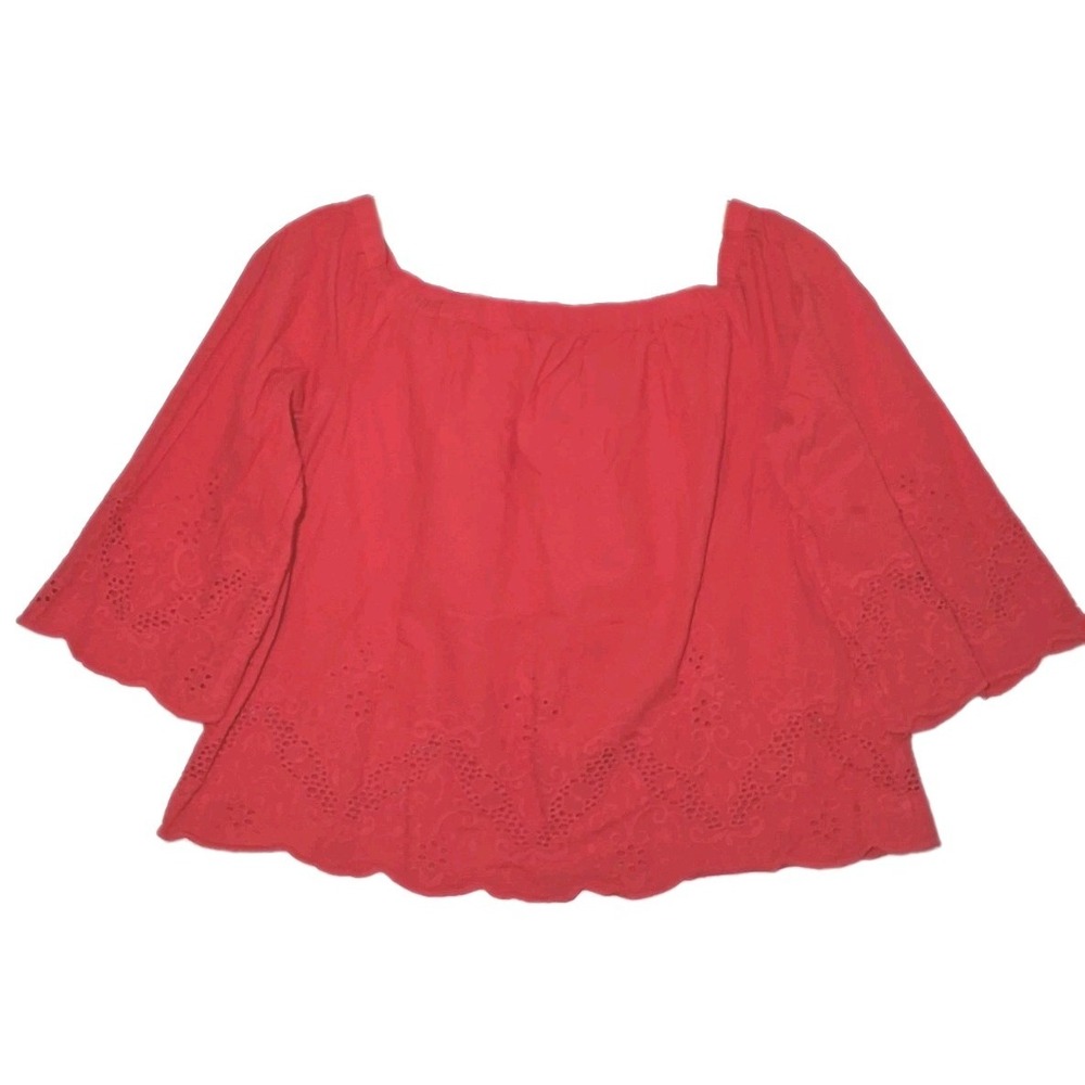 (2) F21 Off Shoulder Top Cotton Eyelet Embroidered Blouse Bright Red & Ice Blue - Picture 2 of 12